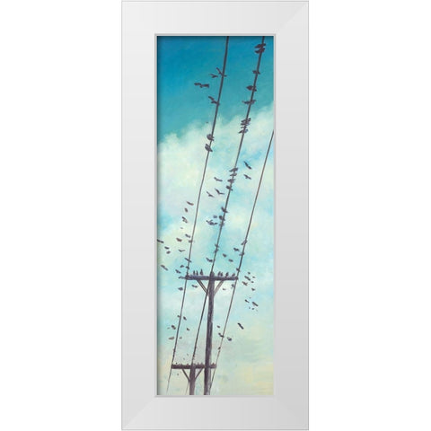 BIRDS ON ELECTRIC WIRE White Modern Wood Framed Art Print by Atelier B Art Studio