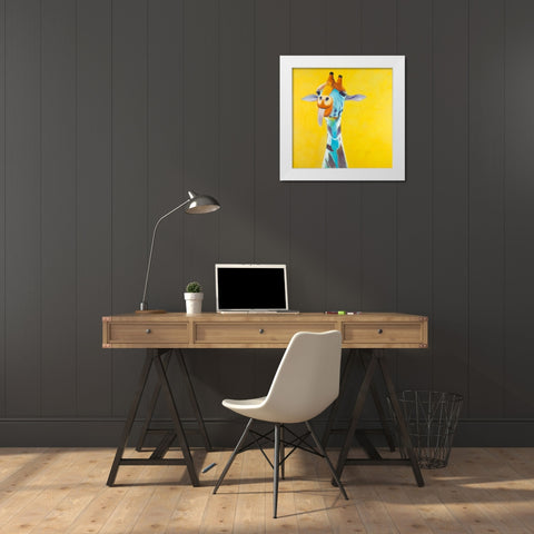 Fun Giraffe White Modern Wood Framed Art Print by Atelier B Art Studio