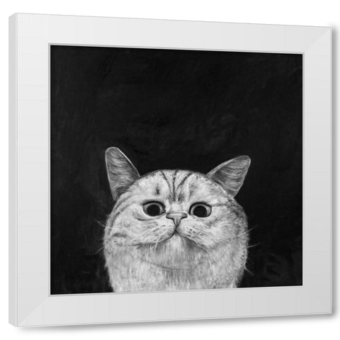 Watching Cat White Modern Wood Framed Art Print by Atelier B Art Studio