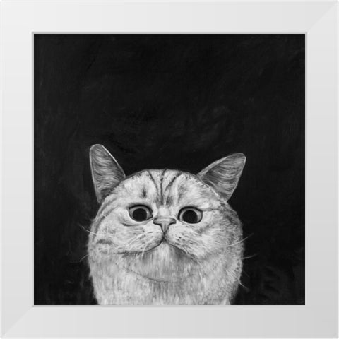Watching Cat White Modern Wood Framed Art Print by Atelier B Art Studio