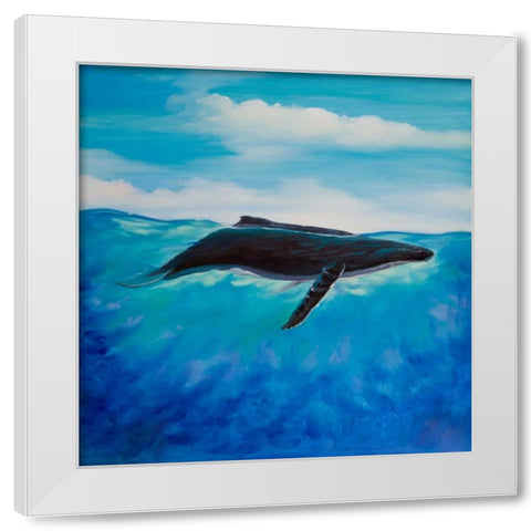 Blue Whale White Modern Wood Framed Art Print by Atelier B Art Studio