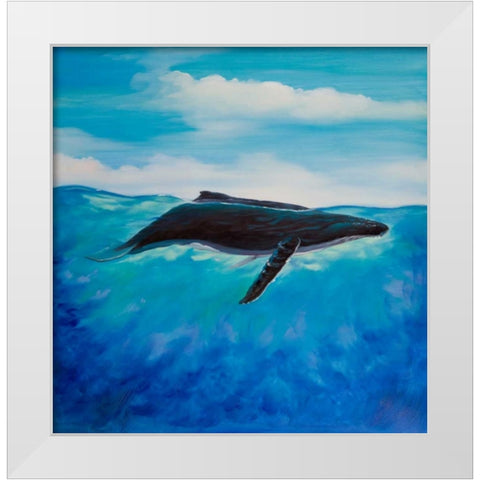 Blue Whale White Modern Wood Framed Art Print by Atelier B Art Studio