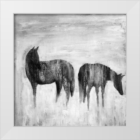HORSES SILHOUETTES IN THE MIST White Modern Wood Framed Art Print by Atelier B Art Studio