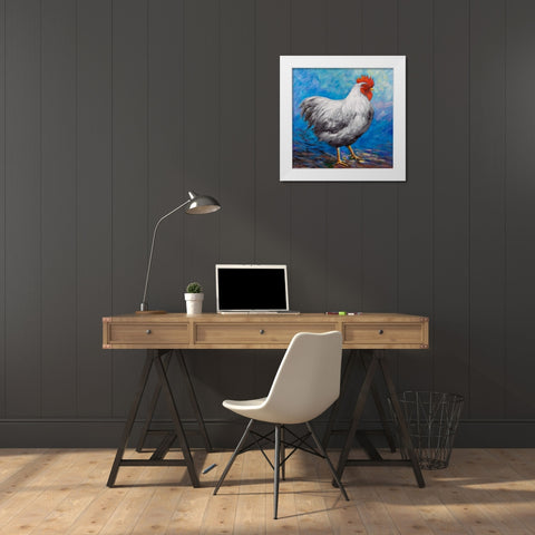 Grey Rooster White Modern Wood Framed Art Print by Atelier B Art Studio