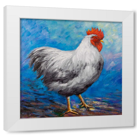 Grey Rooster White Modern Wood Framed Art Print by Atelier B Art Studio