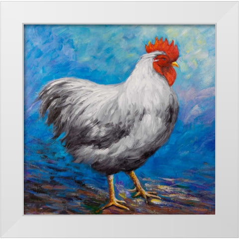 Grey Rooster White Modern Wood Framed Art Print by Atelier B Art Studio
