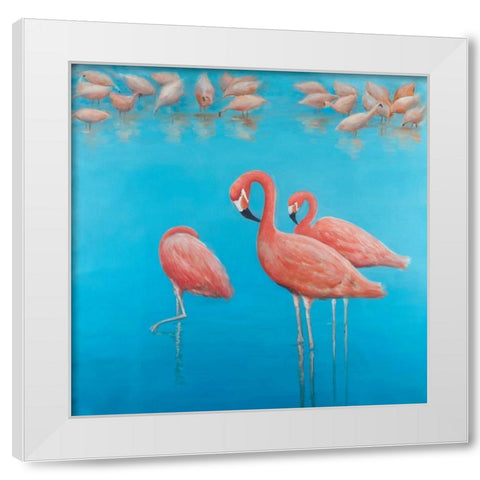 Group of Flamingos White Modern Wood Framed Art Print by Atelier B Art Studio