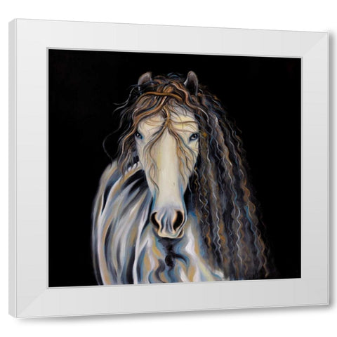 Abstract Horse with Curly Mane White Modern Wood Framed Art Print by Atelier B Art Studio