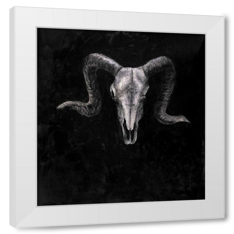 Ram Skull Grunge Style White Modern Wood Framed Art Print by Atelier B Art Studio