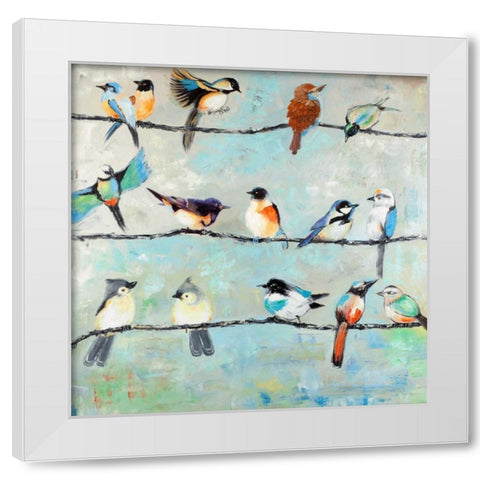 Small Colorful Birds White Modern Wood Framed Art Print by Atelier B Art Studio