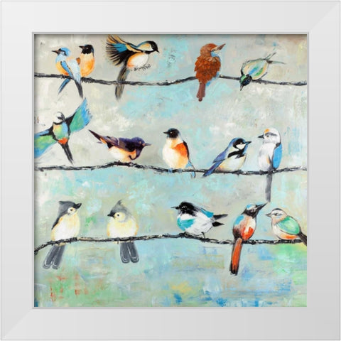 Small Colorful Birds White Modern Wood Framed Art Print by Atelier B Art Studio