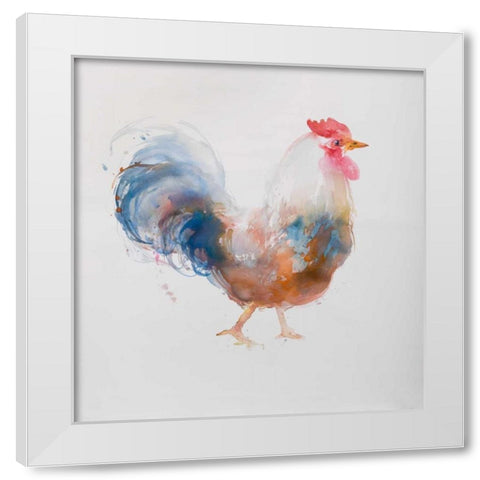 Watercolor Rooster White Modern Wood Framed Art Print by Atelier B Art Studio