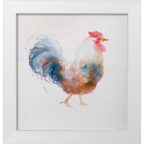 Watercolor Rooster White Modern Wood Framed Art Print by Atelier B Art Studio