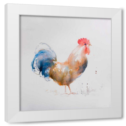 Rooster Watercolor Style White Modern Wood Framed Art Print by Atelier B Art Studio