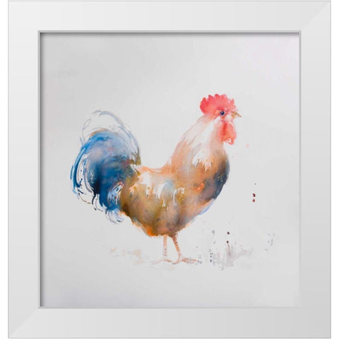 Rooster Watercolor Style White Modern Wood Framed Art Print by Atelier B Art Studio