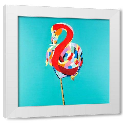 Colorful Flamingo White Modern Wood Framed Art Print by Atelier B Art Studio