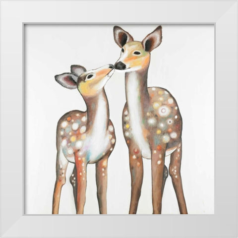 Deer with its Fawn White Modern Wood Framed Art Print by Atelier B Art Studio