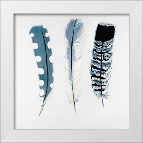 Delicate Blue Feathers White Modern Wood Framed Art Print by Atelier B Art Studio