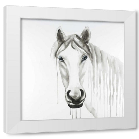 Solitary White Horse White Modern Wood Framed Art Print by Atelier B Art Studio