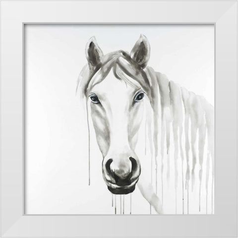 Solitary White Horse White Modern Wood Framed Art Print by Atelier B Art Studio
