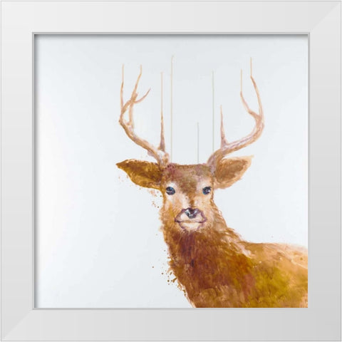 Abstract Deer White Modern Wood Framed Art Print by Atelier B Art Studio