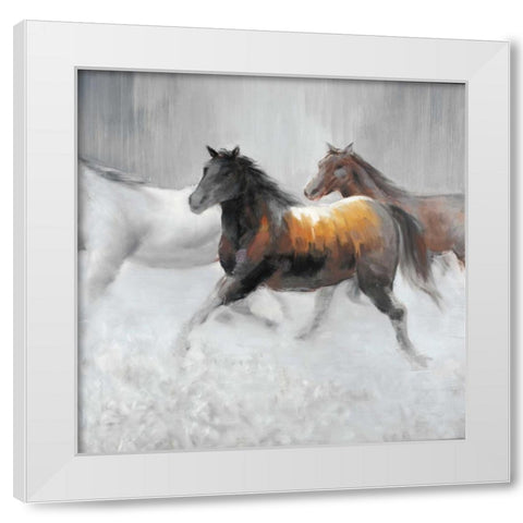 Herd of Wild Horses White Modern Wood Framed Art Print by Atelier B Art Studio