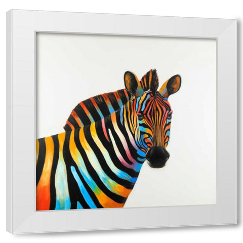 Colorful Profil View of Zebra White Modern Wood Framed Art Print by Atelier B Art Studio