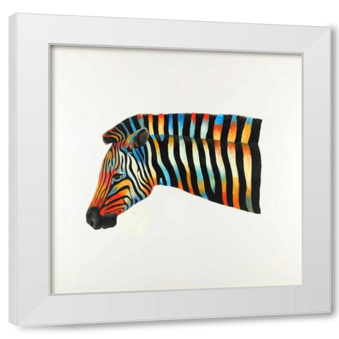 Colorful Zebra White Modern Wood Framed Art Print by Atelier B Art Studio