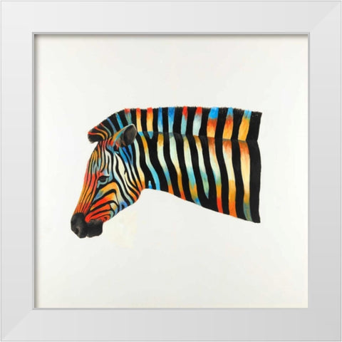 Colorful Zebra White Modern Wood Framed Art Print by Atelier B Art Studio