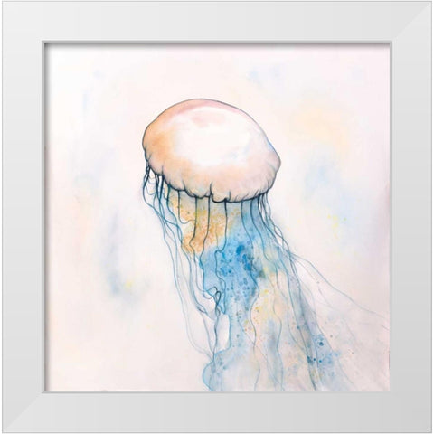 Watercolor Jellyfish White Modern Wood Framed Art Print by Atelier B Art Studio