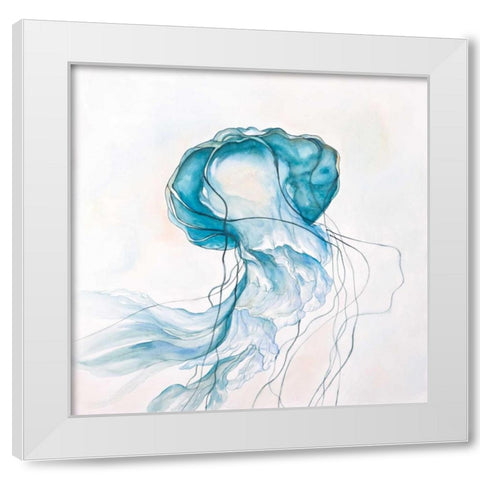 Jellyfish Moving White Modern Wood Framed Art Print by Atelier B Art Studio