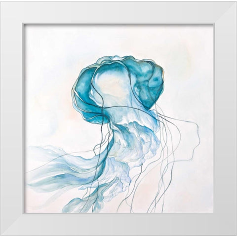Jellyfish Moving White Modern Wood Framed Art Print by Atelier B Art Studio