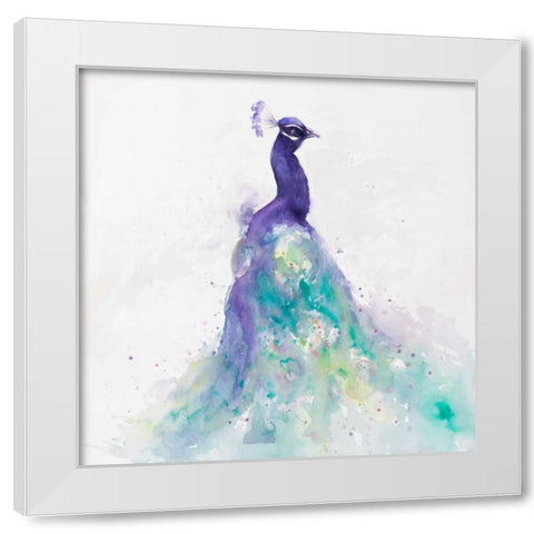Abstract Peacock in Watercolor White Modern Wood Framed Art Print by Atelier B Art Studio