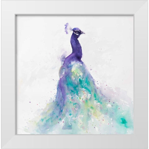 Abstract Peacock in Watercolor White Modern Wood Framed Art Print by Atelier B Art Studio