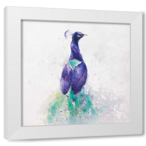 Graceful Peacock White Modern Wood Framed Art Print by Atelier B Art Studio
