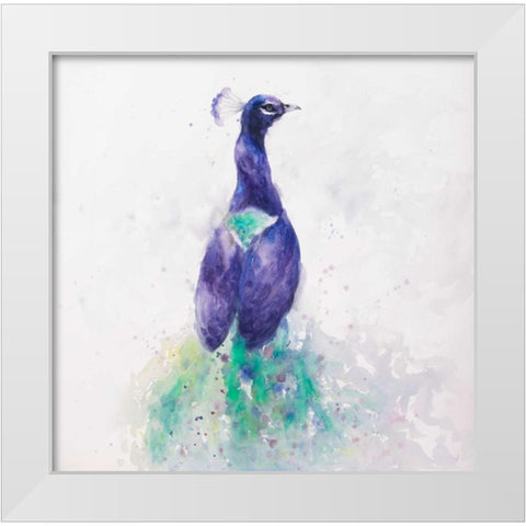 Graceful Peacock White Modern Wood Framed Art Print by Atelier B Art Studio