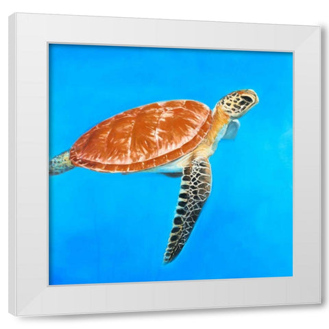 Green Aquatic Turtle White Modern Wood Framed Art Print by Atelier B Art Studio