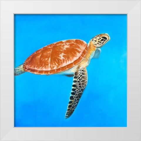 Green Aquatic Turtle White Modern Wood Framed Art Print by Atelier B Art Studio