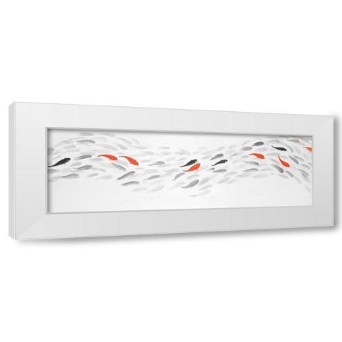 SWIMMING FISH WAVE White Modern Wood Framed Art Print by Atelier B Art Studio