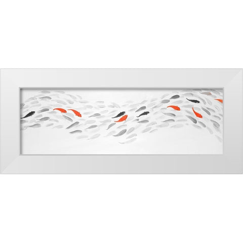 SWIMMING FISH WAVE White Modern Wood Framed Art Print by Atelier B Art Studio