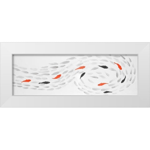 SWIMMING FISH SWIRL White Modern Wood Framed Art Print by Atelier B Art Studio