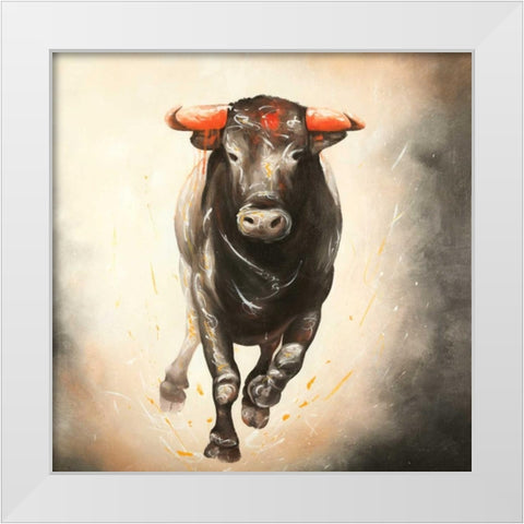 Bull Running White Modern Wood Framed Art Print by Atelier B Art Studio