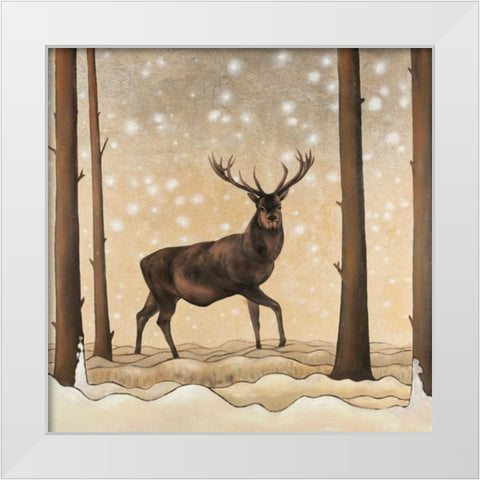 Roe Deer in a Winter Landscape White Modern Wood Framed Art Print by Atelier B Art Studio