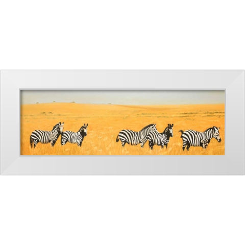 Herd of Zebra White Modern Wood Framed Art Print by Atelier B Art Studio