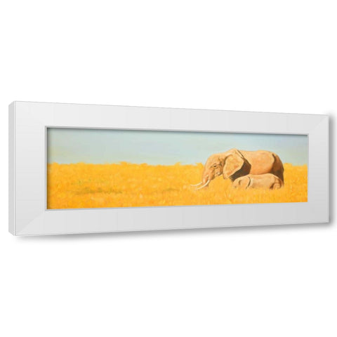 Elephant and its Little One White Modern Wood Framed Art Print by Atelier B Art Studio