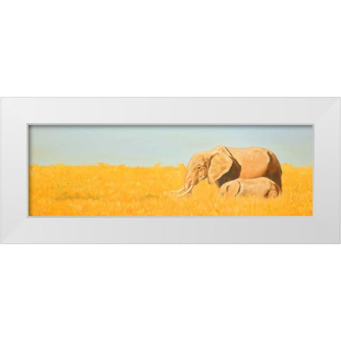 Elephant and its Little One White Modern Wood Framed Art Print by Atelier B Art Studio