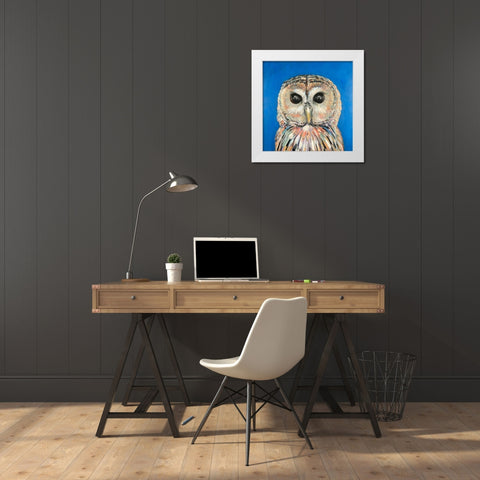 Colorful Spotted Owl White Modern Wood Framed Art Print by Atelier B Art Studio
