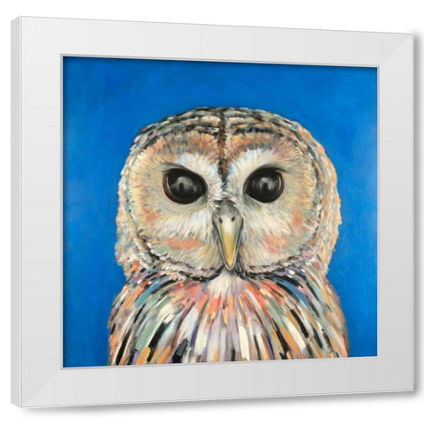 Colorful Spotted Owl White Modern Wood Framed Art Print by Atelier B Art Studio