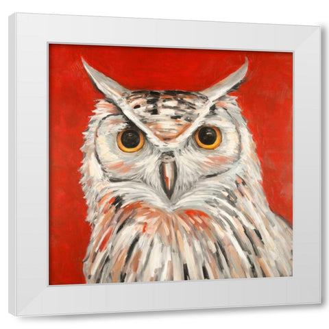 Colorful Eagle Owl White Modern Wood Framed Art Print by Atelier B Art Studio