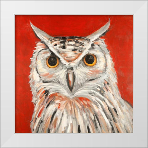 Colorful Eagle Owl White Modern Wood Framed Art Print by Atelier B Art Studio